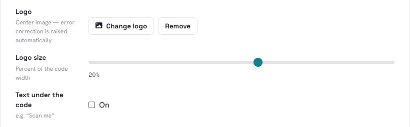The logo option with the logo size slider