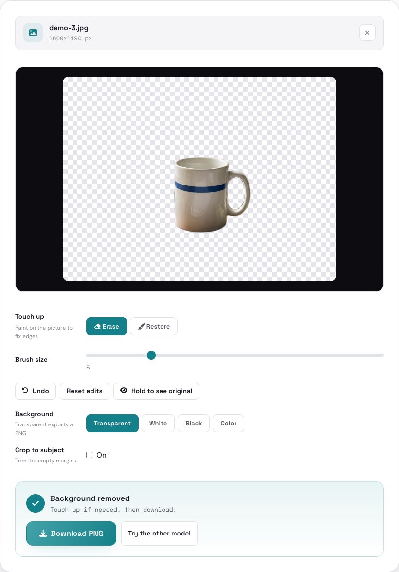 A mug cut out on a transparent checkerboard background with touch-up tools